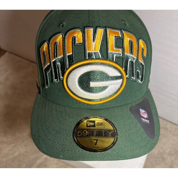 Green Bay Packers New Era 59FIFTY Fitted Hat Embroidered Cap Sz 7 READ - Picture 2 of 14